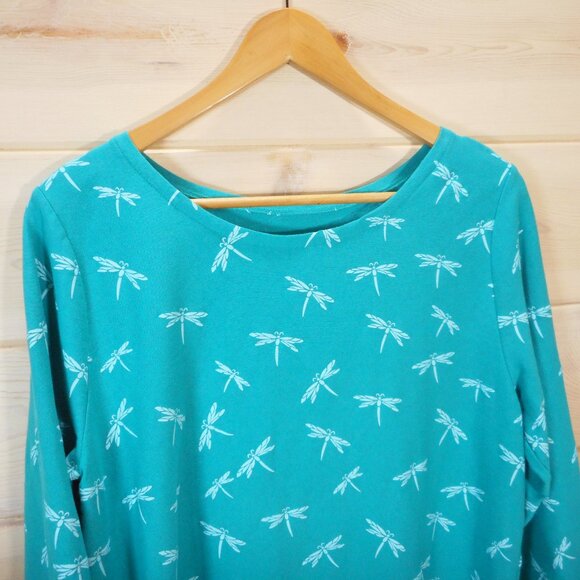 M Mac Vermont Country Store Women's size L Dragonfly Print Top Teal Blue-Green - Picture 2 of 10